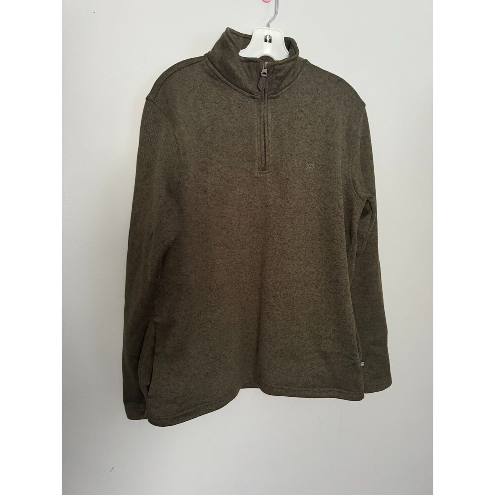Chaps Mens XL Dark Green Quarter Zip Fleece Pullover Sweater Knit Mock Neck Logo